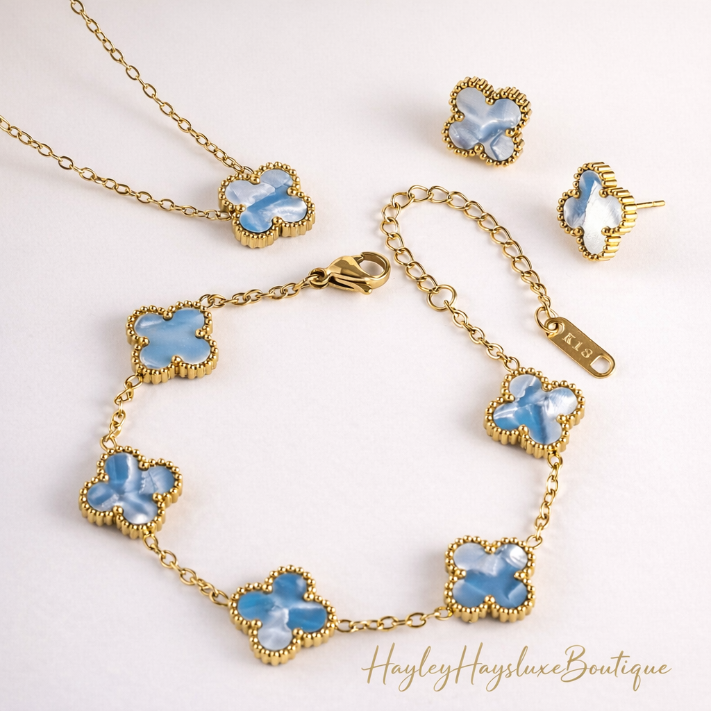 Ocean blue Clover Jewellery
Set - 18ct Gold Plated