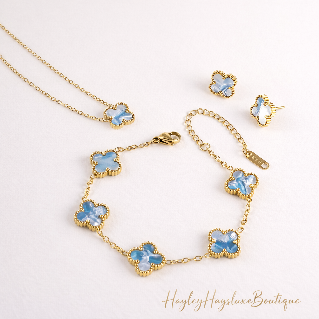Ocean blue Clover Jewellery
Set - 18ct Gold Plated