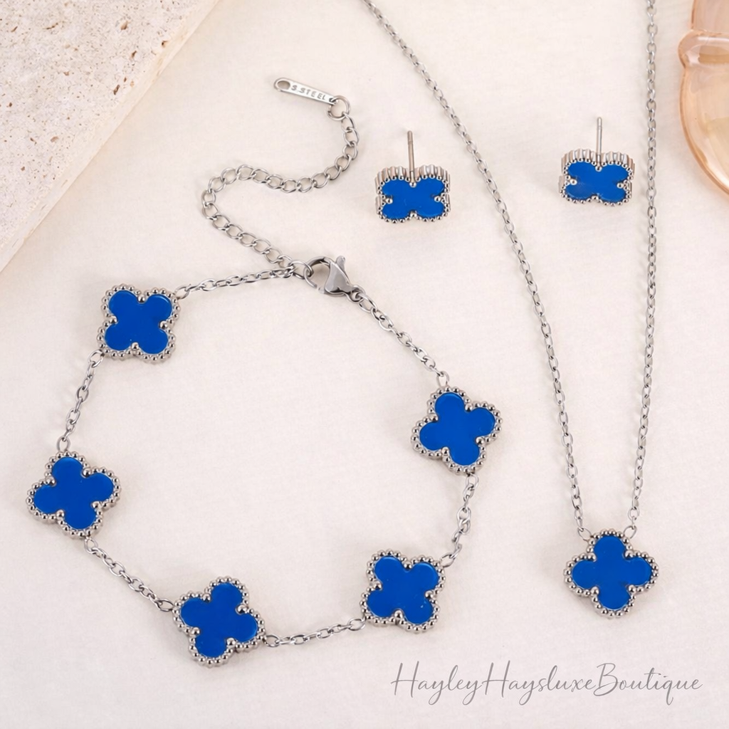 Blue clover jewellery Set Silver tone
