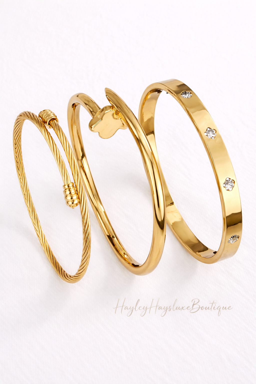 3-Piece Gold Stack Bracelet Set – 18 Carat Gold Plated