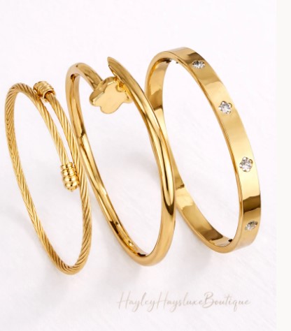 3-Piece Gold Stack Bracelet Set – 18 Carat Gold Plated